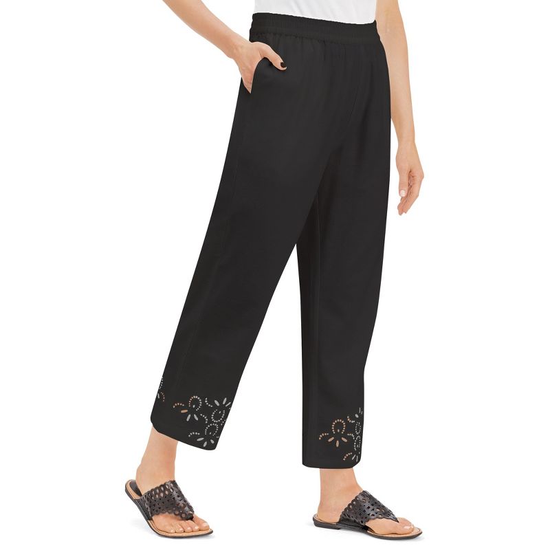 Collections Etc Eyelet Decorated Pull-On Elasticized Waist Capris, 1 of 6