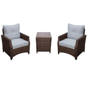 Courtyard Casual Costa Mesa Three Pc Set - Brown Two Club Chairs and One End Table  Aluminum frame with solution dyed Poly fabric - 1 of 4