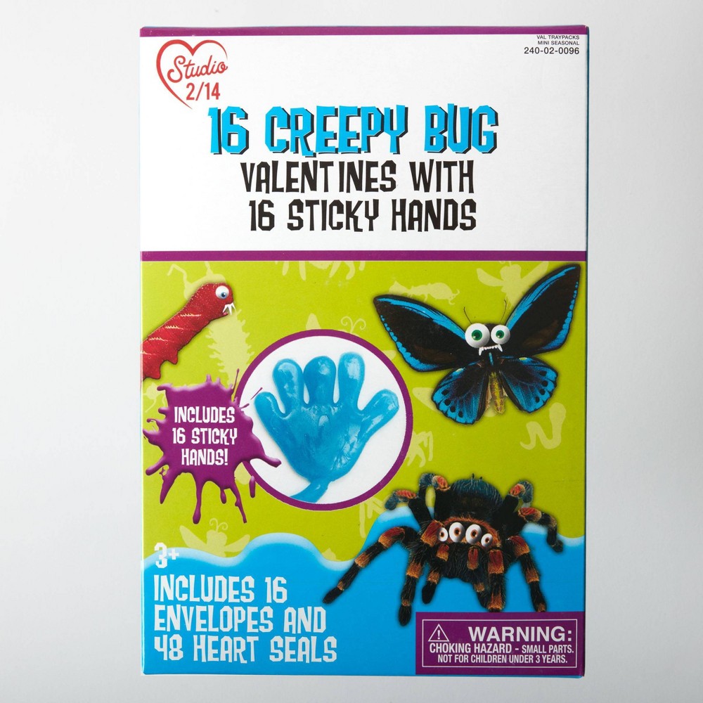 Paper Magic 16ct Creepy Bug Valentine's Day Classroom Exchange Cards with Sticky Toys