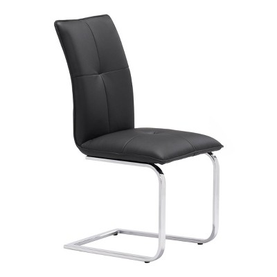 Set of 2 Slim Contemporary Chromed Steel Dining Chair - Black - ZM Home