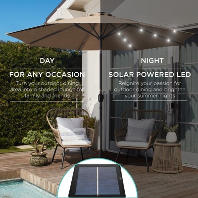 Tan Solar LED Lighted Patio Umbrella with Tilt Adjustment
