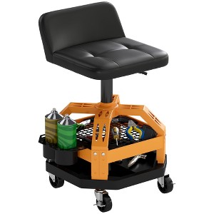 HOMCOM Rolling Mechanic Stool, 300 LBS Capacity Garage Stool with Wheels, Backrest, Tool Tray Storage - 1 of 4
