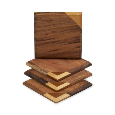 Twine Metallic Dipped Wood Coasters for Coffee Table, Unique Decor Drink Coasters with Copper Accents, Housewarming Gift Home Decor Coaster Set of 4