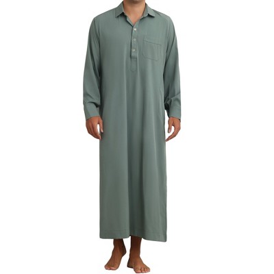 INSPIRE CHIC Men's Long Sleeves Collared Neck Full Length Nightwear