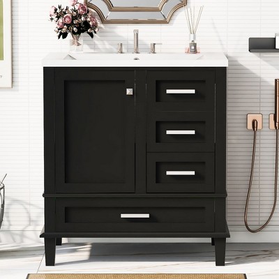 30" Solid Wood Frame Bathroom Vanity with Sink Combo Set, a Soft Closing Door and 3 Drawers