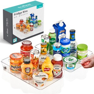 Sorbus Flat Clear Organizing Bins on Wheels with Dividers - for Kitchen, Cabinet Organizer, Pantry & Refrigerator - 1 of 4