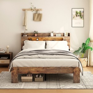 NicBex Full/Queen/King Vintage Bed Frame with 2-Tier Storage & LED Headboard,Modern Platform Bed for Bedroom,No Box Spring Needed - 1 of 4