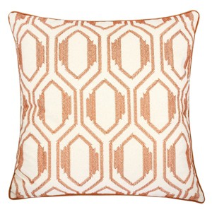 Yukimo 20" Geometric Embroidered Cotton Throw Pillow - Rust Modern Accent, 20x20 Inches - 1 of 4