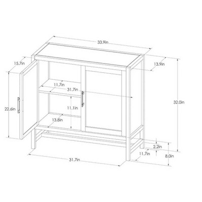 Natural Wood and Rattan 2-Door Cabinet with Adjustable Shelving