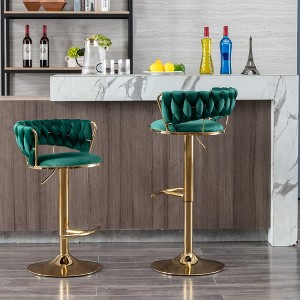 Velvet Bar Stools Set of 2 with Adjustable Height, 360¡ã Swivel, Chrome Footrest, and Metal Legs for Kitchen, Dining, or Bar - 1 of 4