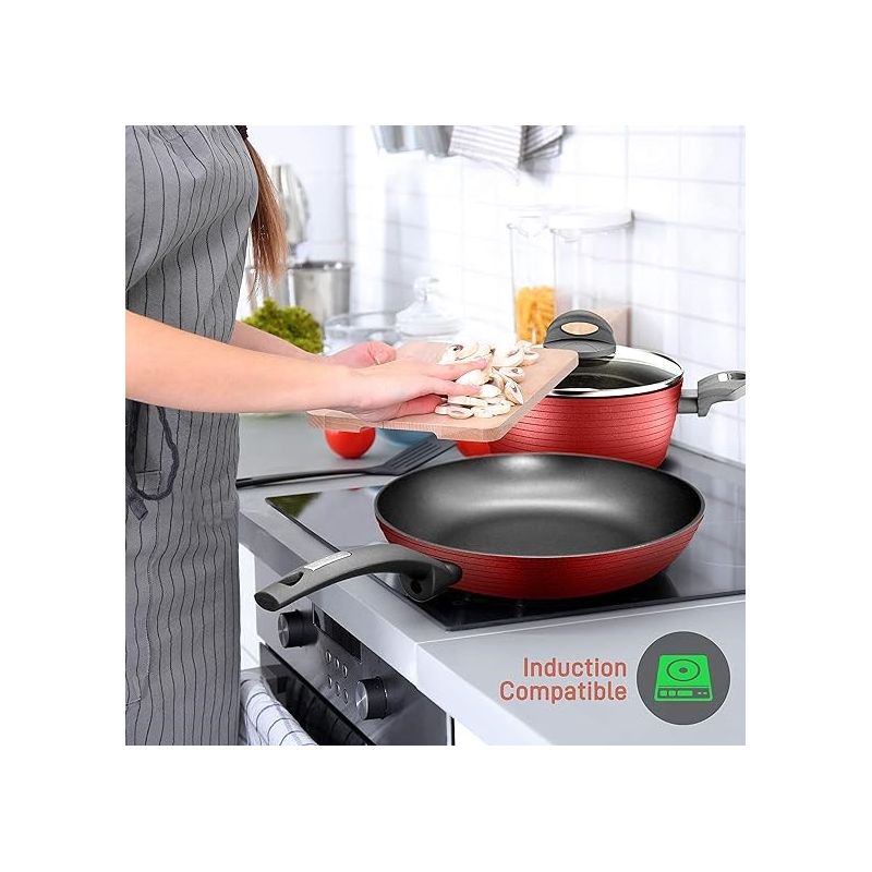 NutriChef 12-Piece Nonstick Kitchen Cookware Set (Red), 5 of 7