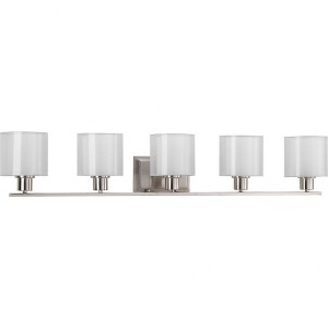 Progress Lighting Invite 5-Light Bath Fixture, Brushed Nickel, Inner Glass Globe with Translucent Sheer Mylar Shade - 1 of 2