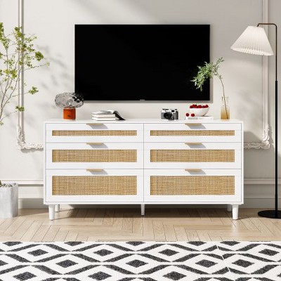 Rattan Storage Cabinet Rattan Drawer, CENGHU 6-Drawer Dresser, Clothes Storage Cabinet, for Bedroom, for Hallway, Living Room, Bedroom