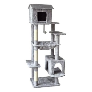 BENCMATE Pet Tower 63-Inch Multi-Level Cat Tree with Plush Perches, Scratching Posts, Spacious for Play, Relaxation, Gray, 22.44"*11.42"*18.5" - 1 of 4