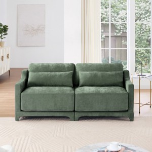 2-Seater Sofa Chenille Fabric Loveseat, Small Couch with 2 Lumbar Pillows, Wood Frame for Living Room or Bedroom – Cuddlewood - 1 of 4