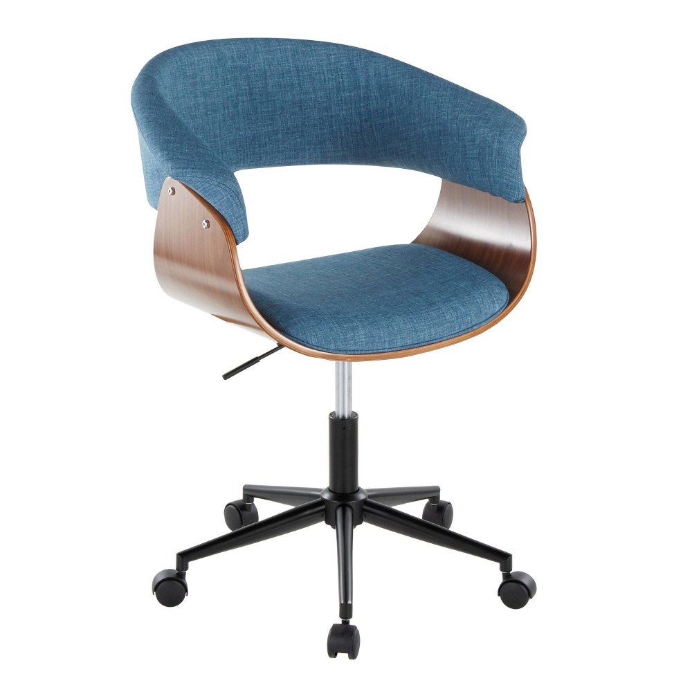 LumiSource Vintage Modern Office Chair Black Walnut Wood/Blue Fabric