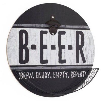 Vintage Inspired 'B-E-E-R' Bottle Opener/Cap Catcher Wall Sign Panel - Crystal Art Gallery