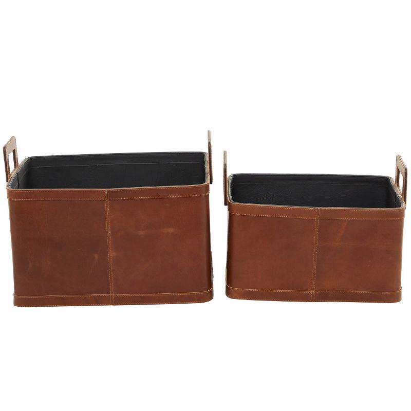 Set of 2 Large Leather Storage Baskets Brown - Olivia &#38; May, 4 of 7