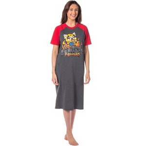 Aggretsuko Womens' Raging on Skulls Pajama Sleep Shirt Raglan Nightgown - 1 of 3