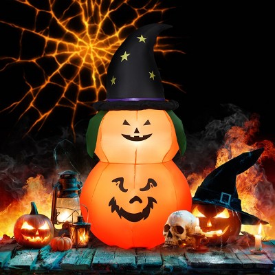 5 Ft Black and Orange Inflatable Pumpkin with Witch Hat