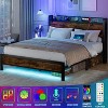 Furnulem Queen Bed Frame with charging station and LED light headboard with storage and USB port  made of vintage wood and sturdy metal - 4 of 4