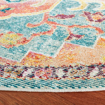 Hand-Knotted Orange & Teal Floral Synthetic 7' Round Area Rug