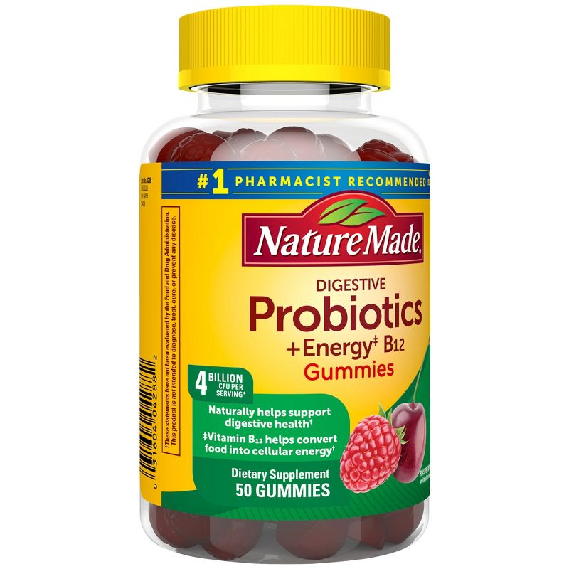 Nature Made Digestive Probiotics 4 Billion CFU per serving + Energy B12 Gummies - Raspberry &#38; Cherry - 50ct, 5 of 11
