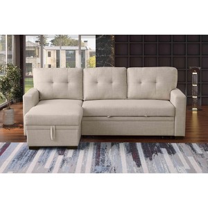VYNXARIA Elegant Storage Sofa: Cotton Linen&Fiber Foam Combo,Beige - 1 of 4