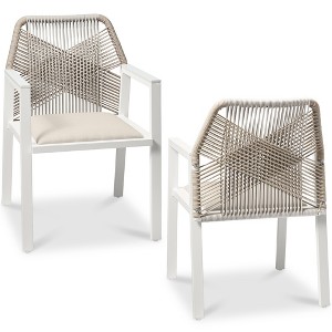 Best Choice Products Set of 2 Indoor/Outdoor Aluminum Woven Rope Dining Chairs w/ Armrests - 1 of 4
