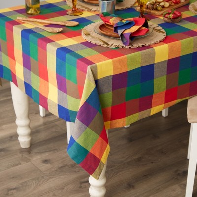 Colorful Checkered Cotton Square Tablecloth, 52x52