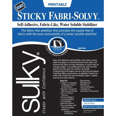 Sulky Sticky Fabri-solvy Stabilizer 12/pkg-8.5x11 : Target