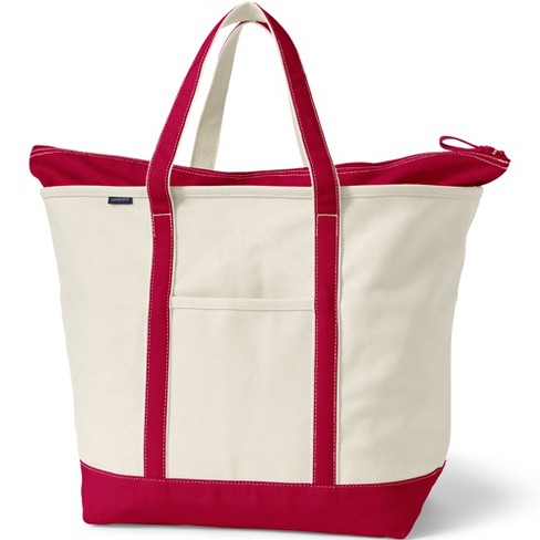 Lands End Extra Large Natural 5 Pocket Zip Top Canvas Tote Bag Natural deep Scarlet Target