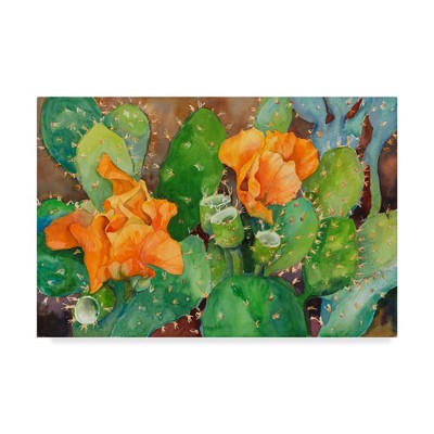 Large Orange and Green Floral Cactus Canvas Art