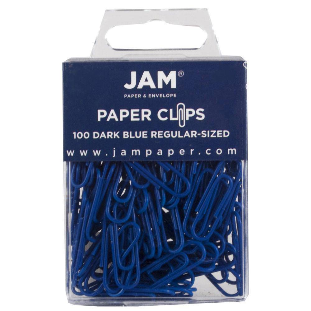 JAM Paper 1" 100pk Colorful Standard Paper Clips - Regular - Dark Blue: Stationery & Office Supplies, Plastic Material