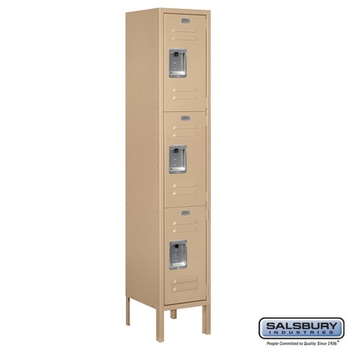 Salsbury Industries Assembled 3-Tier Standard Metal Locker with One Wide Storage Unit, 5-Feet High by 12-Inch Deep, Tan - image 1 of 4