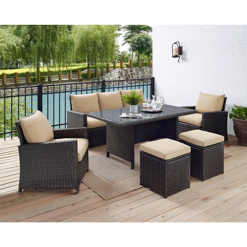 6 Piece Wicker Patio Dining Set, Clearance Outdoor Furniture 6 Piece Patio Sets With 5 Cushion Seat