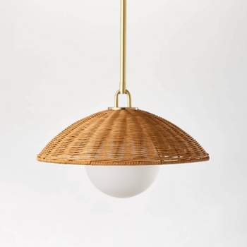 Wicker Dome Pendant with Opal Glass Ball Ceiling Light Brown - Threshold™ designed with Studio McGee