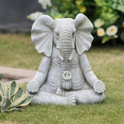 16.93" Gray Meditating Elephant MgO Garden Statue