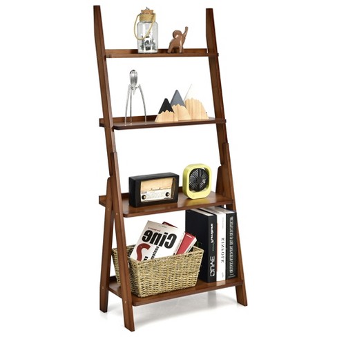 Costway Multifunctional 4 Shelf Bamboo Bookcase Ladder Plant