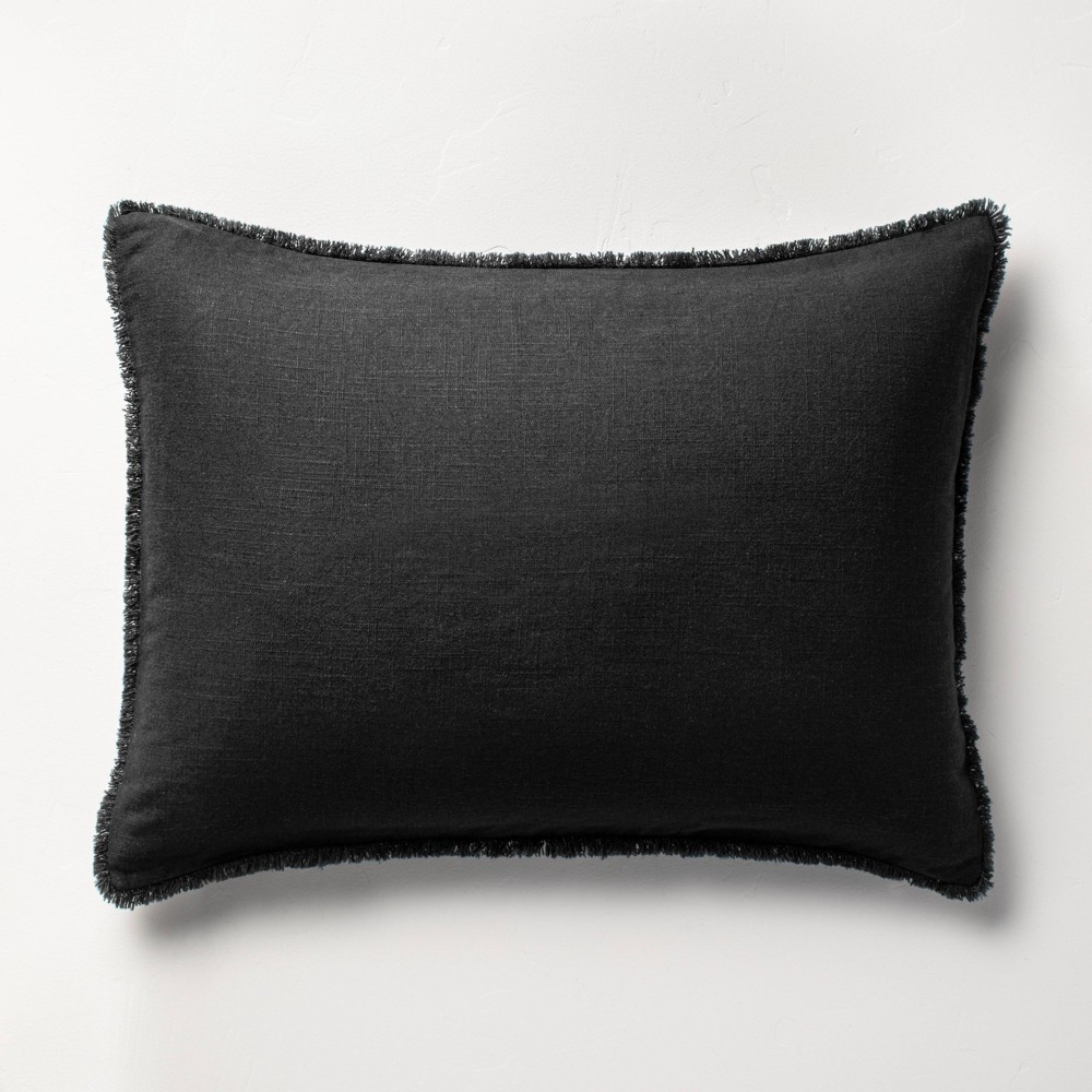 Photos - Pillowcase King Heavyweight Linen Blend Comforter Sham Washed Black - Casaluna™