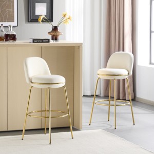 Set of 2 Bar Stools with Gold Metal Frame, Upholstered Round Seat and Low Back for Kitchen Island or Home Bar-The Pop Home - 1 of 4