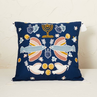 Embroidered Hanukkah Square Throw Pillow with Tassels Blue - Opalhouse™ designed with Jungalow™