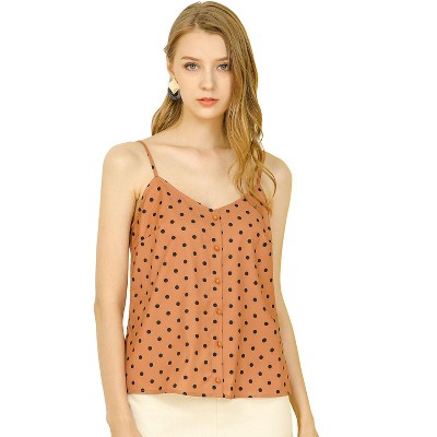 Allegra K Women's Summer Polka Dots Casual Sleeveless Spaghetti Strap Camisole