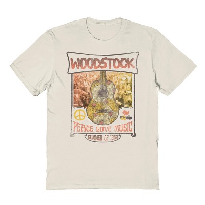 Woodstock Men's Vintage Daisy Guitar Short Sleeve Graphic Cotton T-Shirt