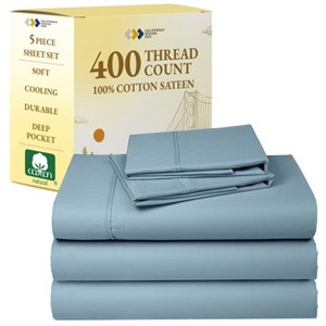 Cotton Sheets Set - Softest 400 Thread Count Bed Sheets, 100% Cotton Sateen, Cooling, Deep Pocket by California Design Den - 1 of 4