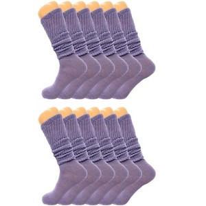 Women’s Slouch Scrunch Socks 12 Pairs Cotton Knee-High Shoe Size 5-10 - 1 of 4