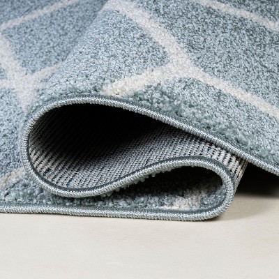 Scandinavian Light Blue & White Geometric Flatweave 3x5 Rug