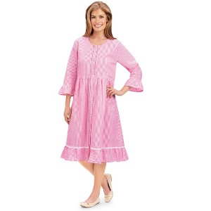 Collections Etc Comfortable 3/4 Sleeve Seersucker Full Button Front Robe - 1 of 4