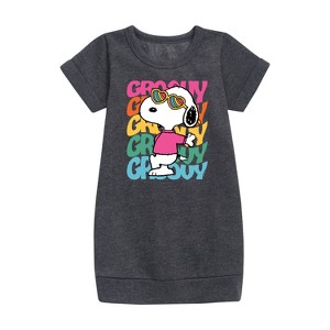 - Peanuts - Groovy Stacked Graphic Short Sleeve Fleece Dress - 1 of 3