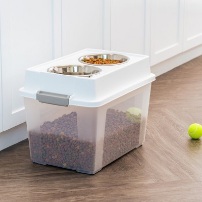 White Plastic Elevated Pet Feeder with Airtight Storage